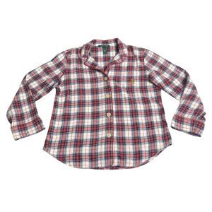 Ralph Lauren LRL Top Womens M Plaid Pajama Crest Button Up Shirt Sleep Holiday